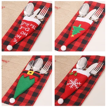 

Fork Knife Cutlery Holder Bag Home Party Table Dinner Decoration Christmas Hat Tableware Ornaments New Year Pocket