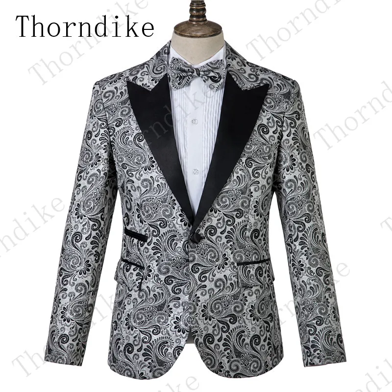 Thorndike мужской костюм последний дизайн смокинг тонкий серебряный цветочный для свадьбы вечерний костюм Блейзер брюки стиль жаккардовые костюмы