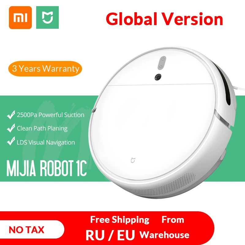 Global Version XIAOMI MIJIA Sweeping Mopping Robot Vacuum Cleaner 1C for Home Auto Dust Sterilize 2500PA Cyclone Suction Smart