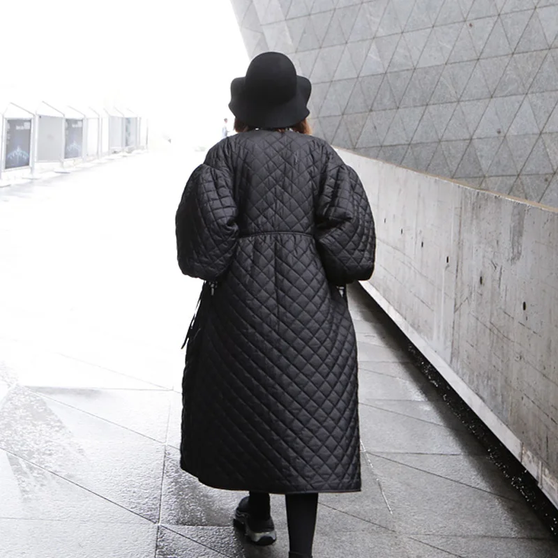 Зимние женский длинные парки с v-образным вырезом, с слойка рукавами, черные женские стеганые куртки пальто модная YNZZU 9O047