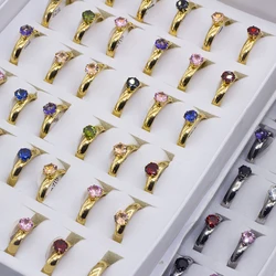 36pcs/lot Fashion Colorful Rhinestone Crystal Stainless Steel Rings For Women Mix Color Wedding Engagement Jewelry with Box