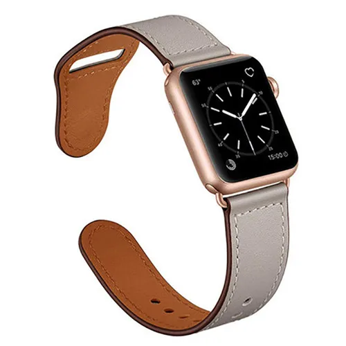 Кожаный ремешок для Apple watch 44 мм 40 мм iWatch 42 мм 38 мм браслет для часов из натуральной кожи Apple watch 5 4 3 2 1 - Цвет ремешка: gray B