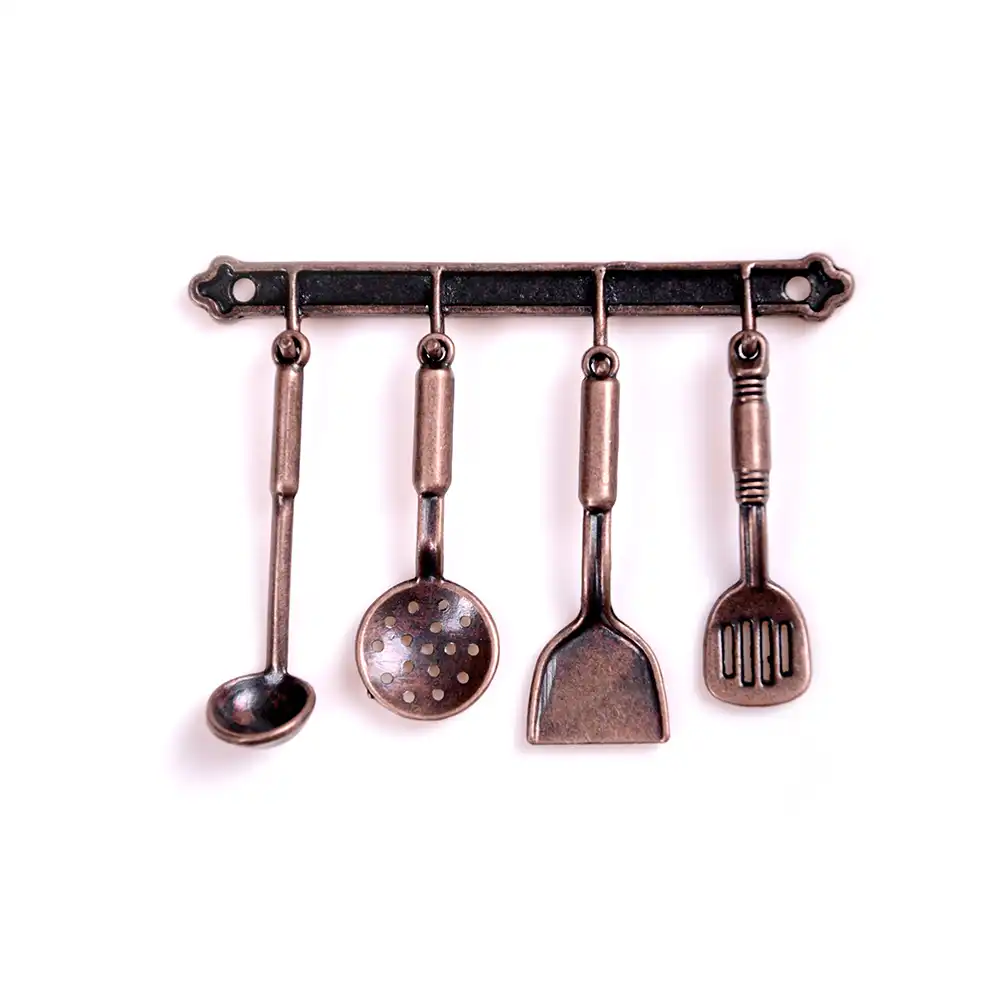 1:12 Dollhouse miniature bronze frying pan pot kettle cooking kitS!