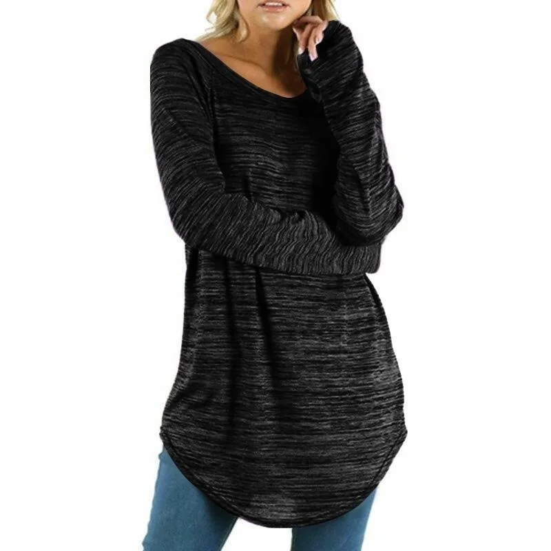 Футболки пуловеры, рубашки женские футболки европейский стиль с длинным рукавом женская футболка с круглым вырезом одежда для мамы размера плюс - Цвет: Dgrey