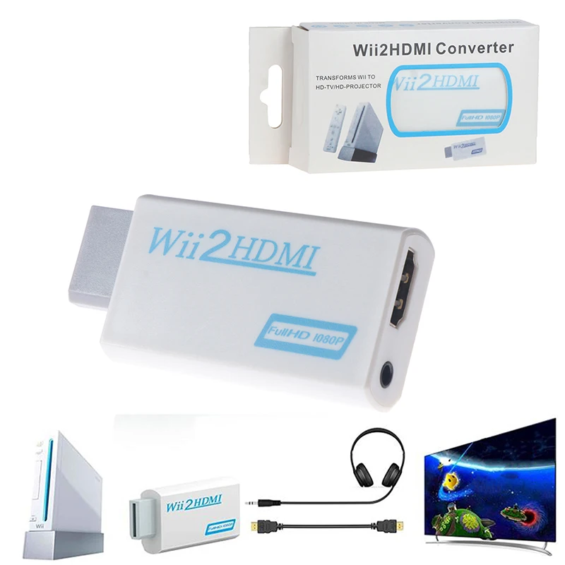 sheling Adaptateur Wii vers HDMI, convertisseur Wii vers Hdmi 1080P/720P  Full HD, adaptateur Wii HDMI pour Nintendo Wii, moniteur TV projecteur TV