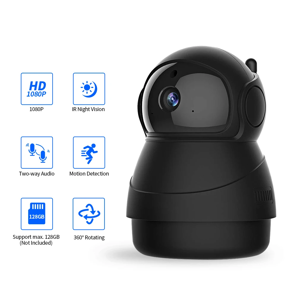 

Smart PTZ IP Cameras 1080P Wifi Indoor Wireless Security Camera Phone Control Motion Detection Night Vision 2-Way Audio TF Card