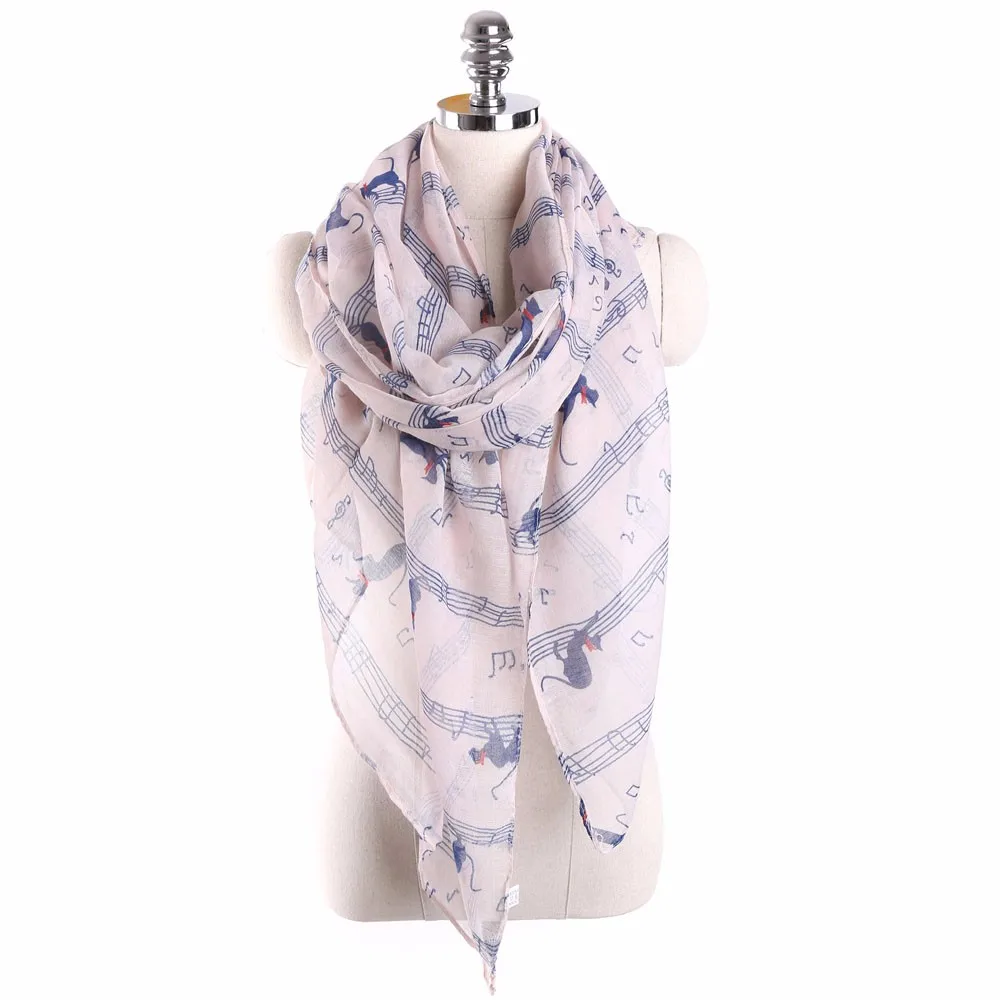 20# Mujeres segnoras музыкальная нота gato estampado bufanda larga abrigo chal impreso bufanda mujer invierno cálido cuello bufandas