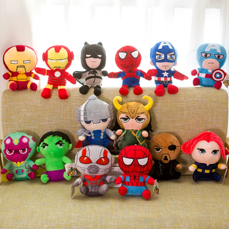 25 см Marvel Мстители 4 супергерой весь персонал плюшевые игрушки куклы Капитан Америка, Железный человек Человек-паук Локи Тор плюшевые мягкие игрушки
