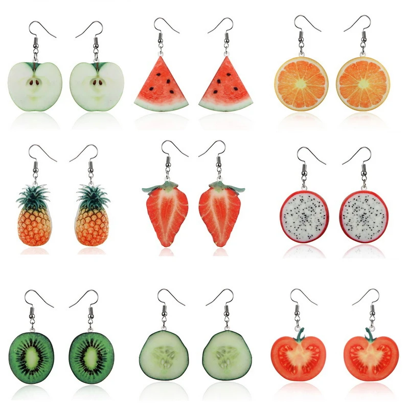 

Creative Assorted Multiple Trendy Fruits Dangle Earrings for Women Watermelon Strawberry Earrings Studs Fruit Charm Gift