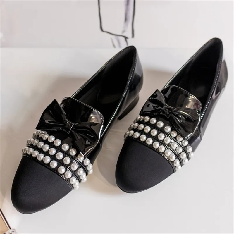 Scarpe donna/Женская обувь на плоской подошве; женская обувь с жемчугом; лоферы с круглым носком; женская обувь без шнуровки; Zapatos De Mujer; разноцветные женские туфли на плоской подошве