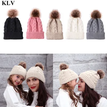

KLV Winter Boys Girls Hats Warm Knitted Parent-child Cap Children Beanie Baby Hat Baby Caps