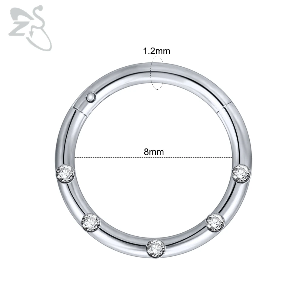 ZS, 1 шт., 16 г, 316L, нержавеющая сталь, Кристальное кольцо для носа, кликеры, перегородка, кольца круглой формы, спираль, ушной хрящ, пирсинг, ювелирные изделия - Окраска металла: H-8