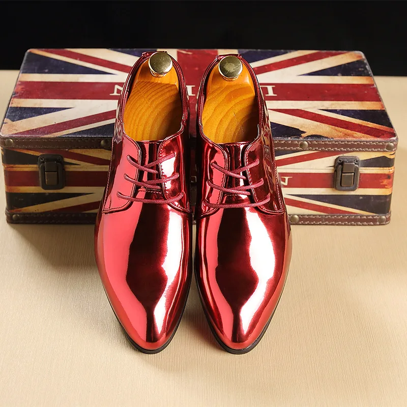 Patent Leather Men Wedding Shoes Gold Blue Red White Oxfords Shoes Designer  Pointed Toe Dress Shoes Big Size 37-48 - AliExpress 322