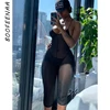 BOOFEENAA שחור Sheer רשת Romper הלטר ללא משענת כושר סרבל נשים קיץ 2020 לראות דרך סקסי מועדון תלבושות C85-AI10