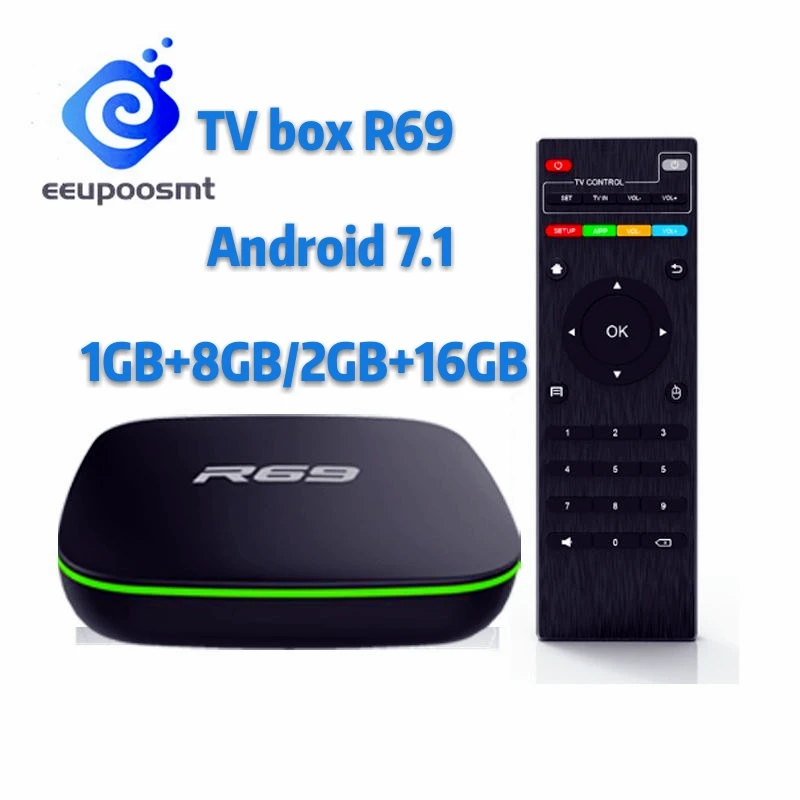 Smart Android 7,1 ТВ приставка R69 1GB 8GB Allwinner H3 четырехъядерный 2,4G Wifi приставка