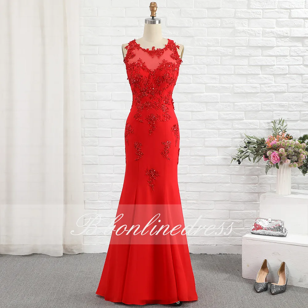 

Bbonlinedress Red Mermaid Prom Dresses 2020 Jewel-Neck Sleeveless Transparent Long Evening Dress Formal Party Gowns vestidos