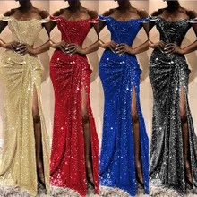 Amazon AliExpress Hot Selling sha nuo Pure Figure Photo Sequin Hand-woven Tassels Evening Gown Dress Women's