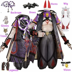Genshin Impact Arataki Itto Cosplay Costume Wig Shoes Devil Horns Anime Game Outfit Custom Carnival Party Role Play Clothing