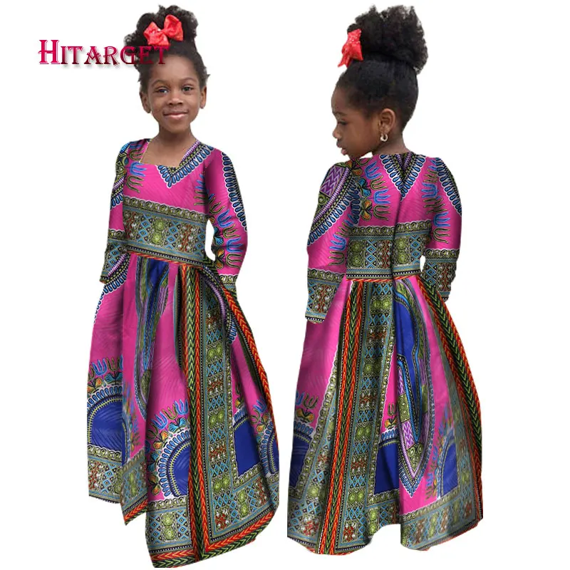 Осеннее платье для девочек в африканском стиле; Традиционное хлопковое платье с длинными рукавами в стиле Дашики; платье для девочек с принтом в африканском стиле; WYT61 - Цвет: 12