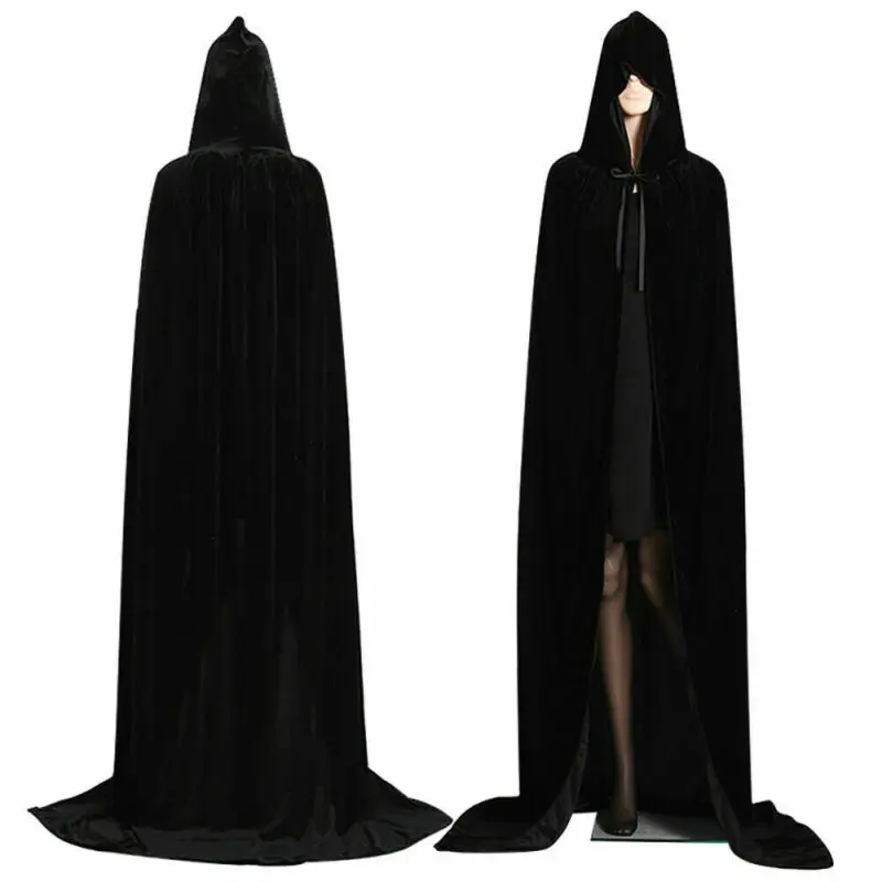 

Adult Halloween Velvet Cloak Cape Hooded Medieval Costume Witch Wicca Vampire Men Women Scary Costumes
