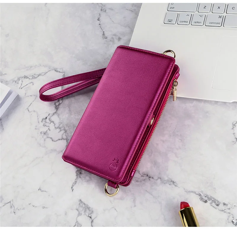 4 in 1 Leather Wallet Bag Case for iPhone X 6 6s 7 8 Plus Detachable Phone Cover Card Slot Girl Women Shoulder Bag Handbag Pouch (22)