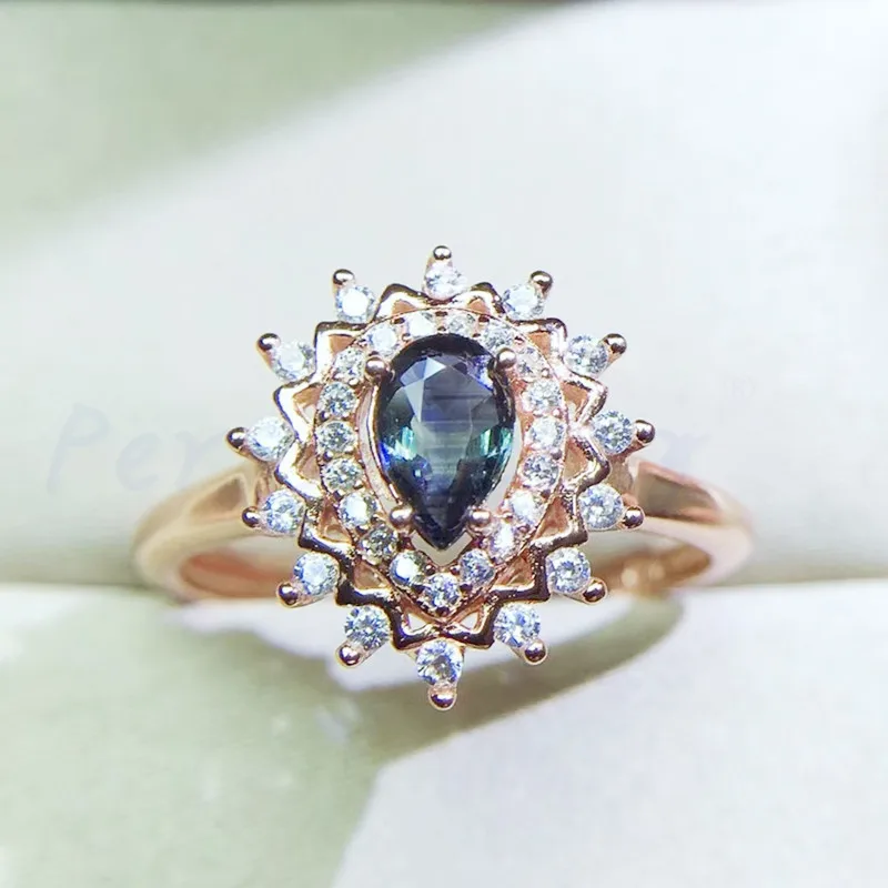 plated rose gold Кольцо в виде капли с натуральным настоящим сапфиром,, серебро 925 пробы, 0.75ct, драгоценный камень, ручной работы, кольца от производителя Q91153 - Цвет камня: plated rose gold