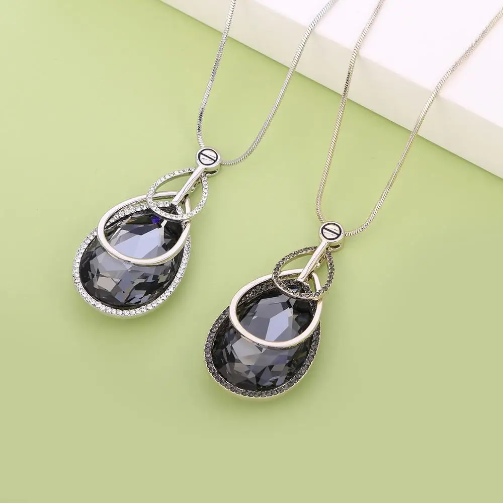 Ожерелье с подвеской в виде большой капли воды модное женское блестящее овальное