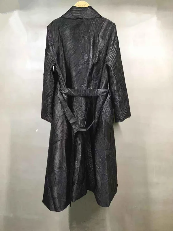 Miyake fold осень большой размер черный на шнуровке ветровка небольшой дизайн повседневное длинный Тренч