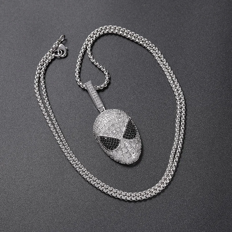 Хип-хоп AAA CZ инкрустированный камнями Bling Ice Out серебряный цвет Человек-паук Подвески ожерелье для мужчин Rapper ювелирные изделия Прямая