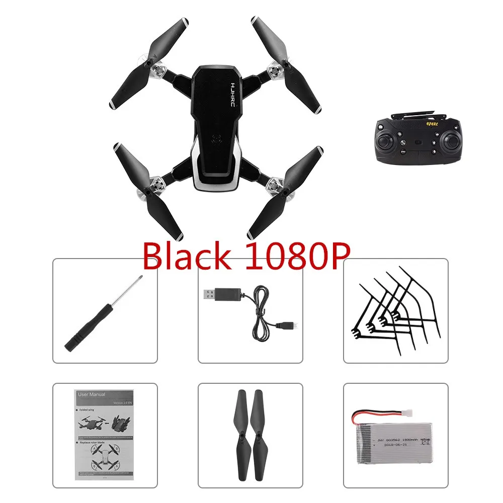 HJHRC HJ28 мини Радиоуправляемый Дрон с камерой 720 P/1080 P Wi-Fi FPV Для начинающих обучение подарок высота удержания складной Радиоуправляемый квадрокоптер - Цвет: Black 1080P