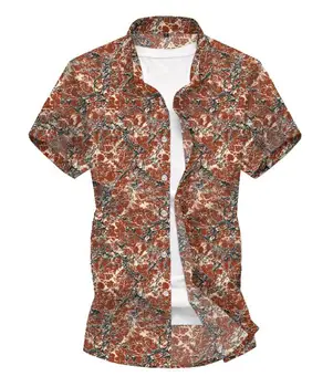 

Men's Shirt Short sleeve Floral Summer Dress Shirt Men Hawaiian Casual Blouse Man Leisure New Green blue brown