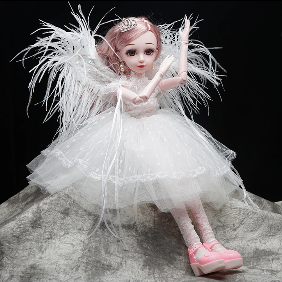 Роскошное перо Фея Свадебное платье для куклы 60 см BJD Модель Кукла игрушка Моделирование 3D кукла игрушка умная девочка игрушка модель музыкальная Кукла Подарочный набор - Цвет: AI-B160-White