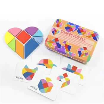 

Wooden Tangram Jigsaw Toys Montessori Pattern Puzzles Assemble Board Game Early Education Brain Training Book Set Toys for Kids