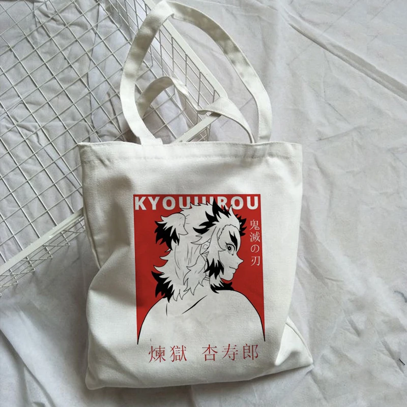 Shopping Bags Shopper Bag Demon Slayer Anime Rengoku Kyoujurou Kimetsu No Yaiba Harajuku Canvas Tote Bag Handbags Shoulder Bags