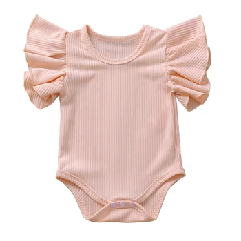 

2020 Newborn Baby Girls Ruffles Romper Summer Short Sleeve Jumpsuit Ribbed Knitted Romper Summer Clothes Outfits