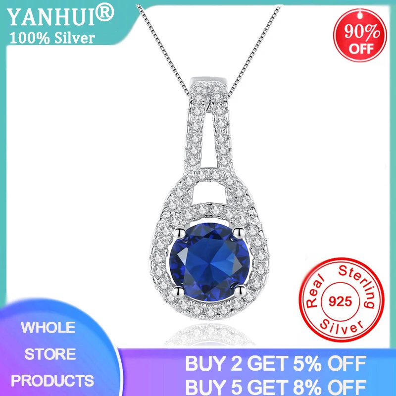 

YANHUI 925 Sterling Silver Jewelry Necklaces for Women Lock Design Sapphire Gemtone Pendant Necklace Classic Wedding Gifts ND367