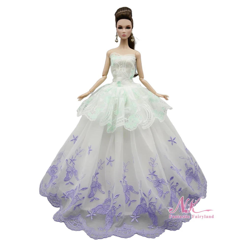 

NK 1 Pcs Noble Princess White Wedding Dress Fashion Design Party Evening Clothes For Barbie Doll Accessories Child Girl Gift Toy