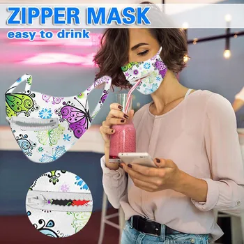

Colorful Cotton Fabric Cover For Face Cosplay Props Washable Proteger Mask Men & Women Reusable Zipper Masks Easy To Drink #M