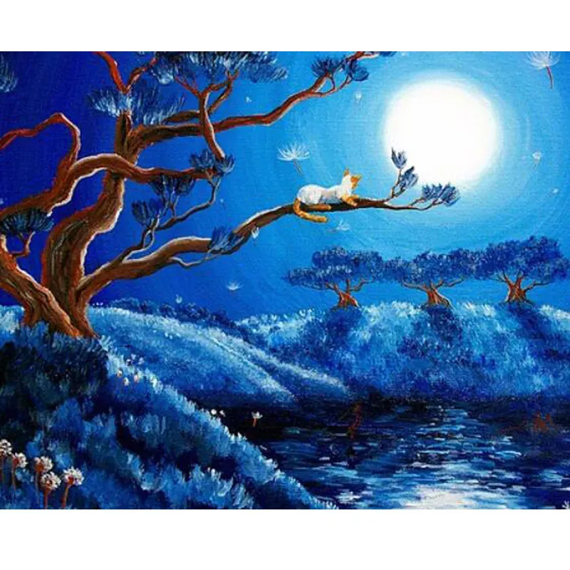 Мультфильм Кот и Луна полностью из мастики DIY алмазная живопись элегантное