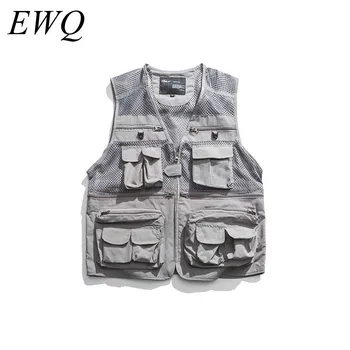 

EWQ / men's wear can ship 2020 spring summer new clothes Function Many Pocket Reticular Vest v collar waitcoat 9Y834