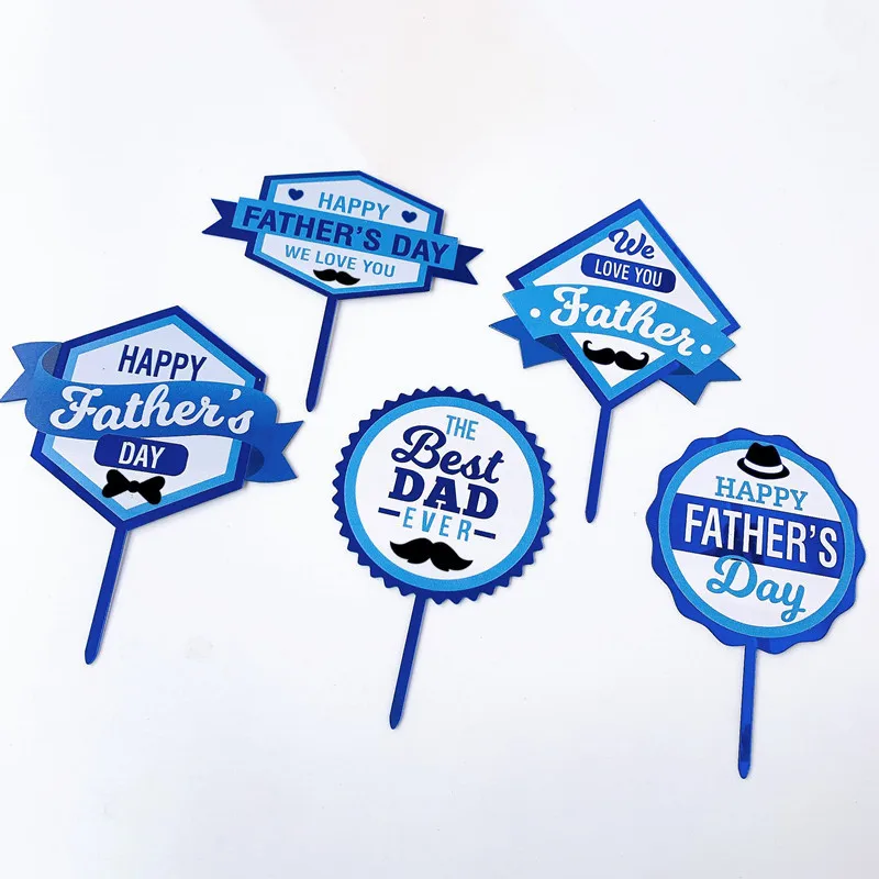 

New Blue Father's Day Acrylic Cake Toppers Daddy Birthday Cupcake Topper for Father's Day Dad Birthday Party Cake Decorations