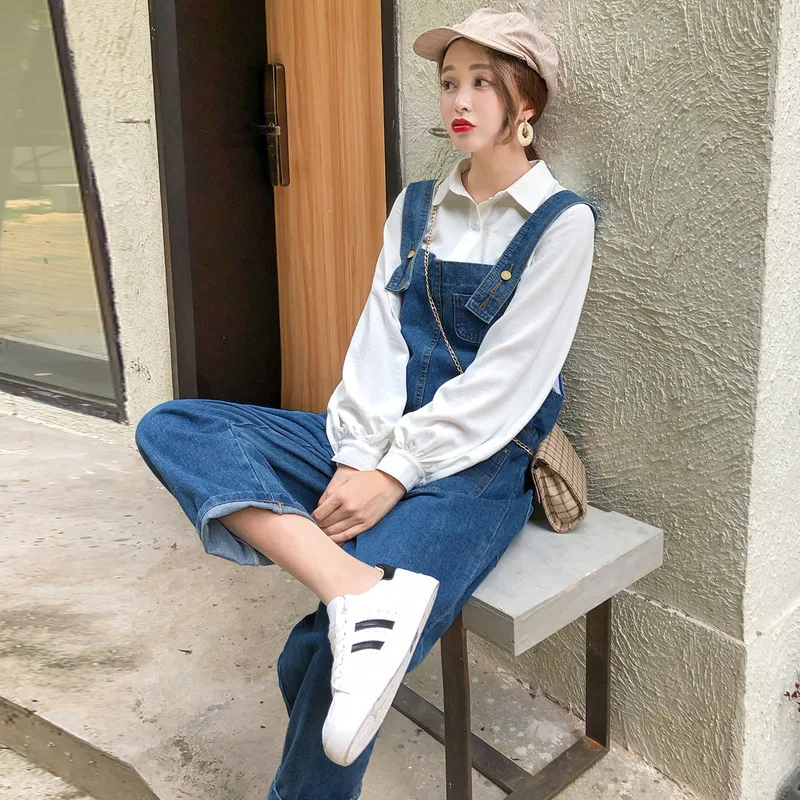 Pregnant Women's Wear Loose-fitting Jeans Straps Pants Wide-legged Nine-minute Ropa Mujer Maternity Pregnancy Cotton