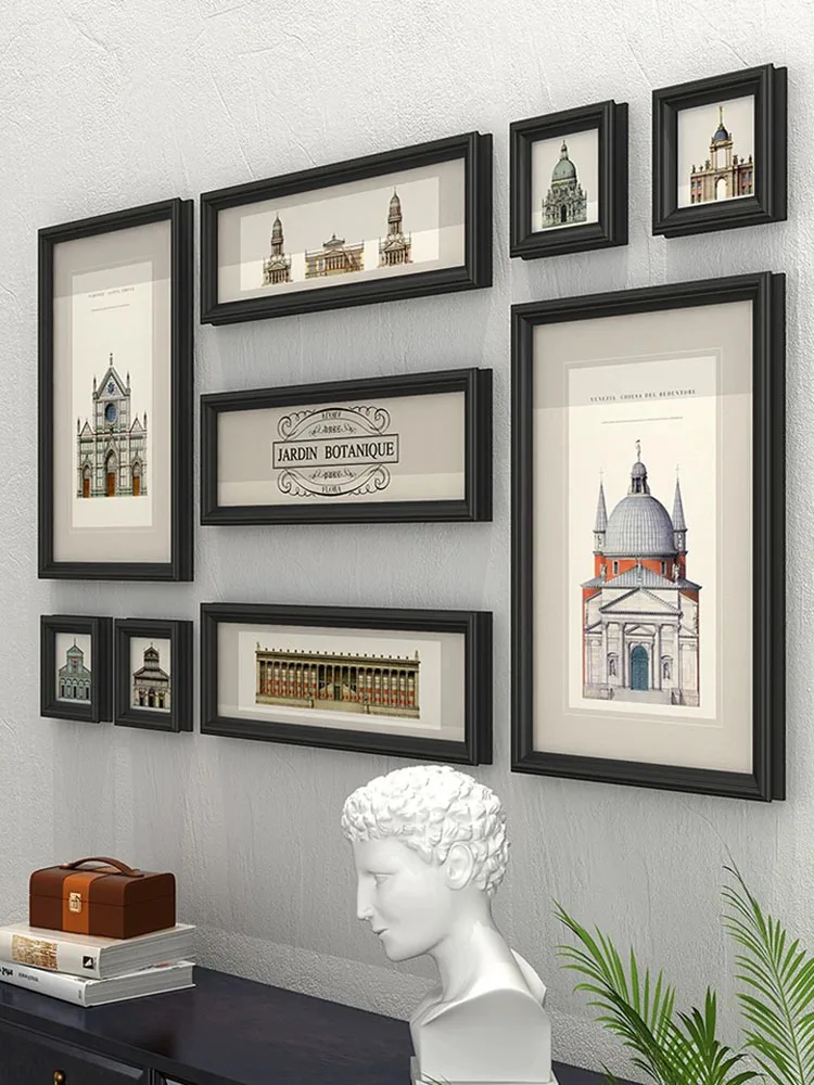 Conjunto de marcos de pared de fondo para sala de estar, Marcos  contemporáneos y contraídos para imágenes, arte de pared de madera con marco