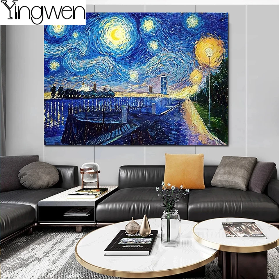 Diamond Painting Van Gogh 5d Diamond Painting Kit Starry Night Full Diamond Embroidery Mosaic Cross Stitch Kanagawa Waves Ukiyo-e Famous Painting