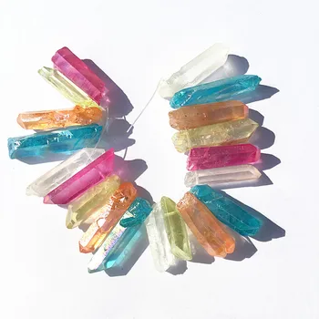 

Electroplated Natural Crystal 6 colour Titanium Aura Crystal Wand Point Healing Crystal