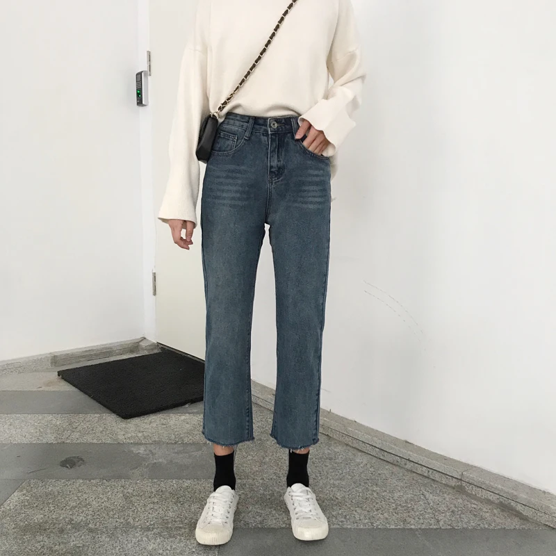 Fdfklak, штаны для папы, европейская Новинка, весна-осень, Pantalon Femme, высокая талия, свободные прямые джинсы для женщин, классические синие брюки