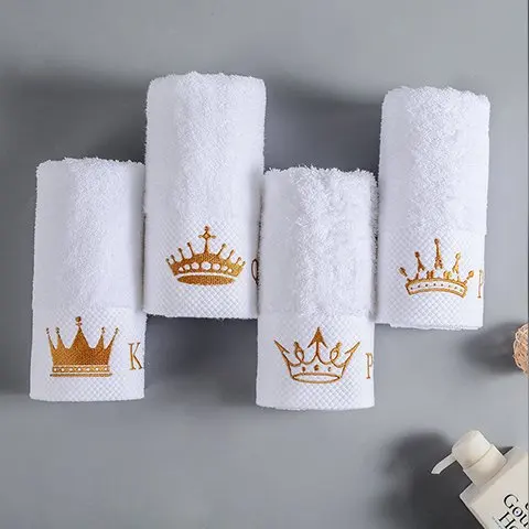 4 piece set Качественный хлопок белый 5-звездочный отель Полотенца домашний комплект одежды с вышивкой роскошные короны Ванна Полотенца s Для Взрослых Абсорбент Уход за кожей лица Полотенца - Цвет: 4 piece set