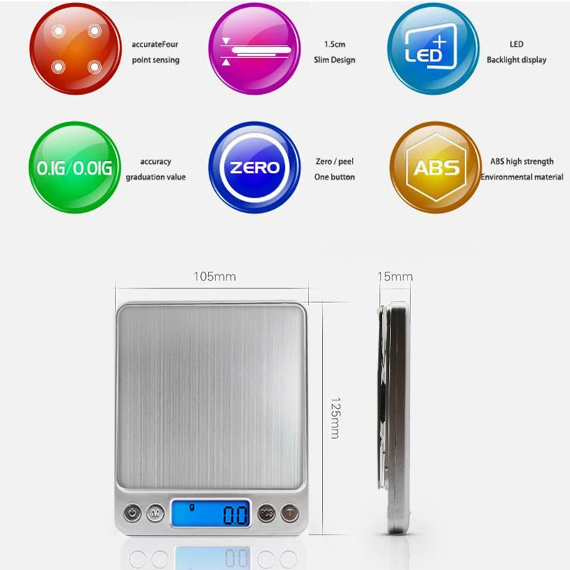 Kitchen Scale Portable Scale Digital Scale Pocket Scale Jewelry Scale Weighing Tools 500/0.01g 3000g/0.1g LCD Portable Mini Electronic Digital Scales Pocket Case Postal Kitchen Jewelry Weight Balance Scale