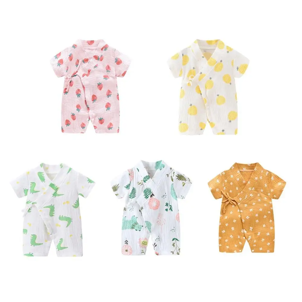 

0-2Y Summer Baby Girl Boys Clothing Rompers Jumpsuit Short-sleeved Floral Print Cute Cotton Soft Baby Kimono Playwear