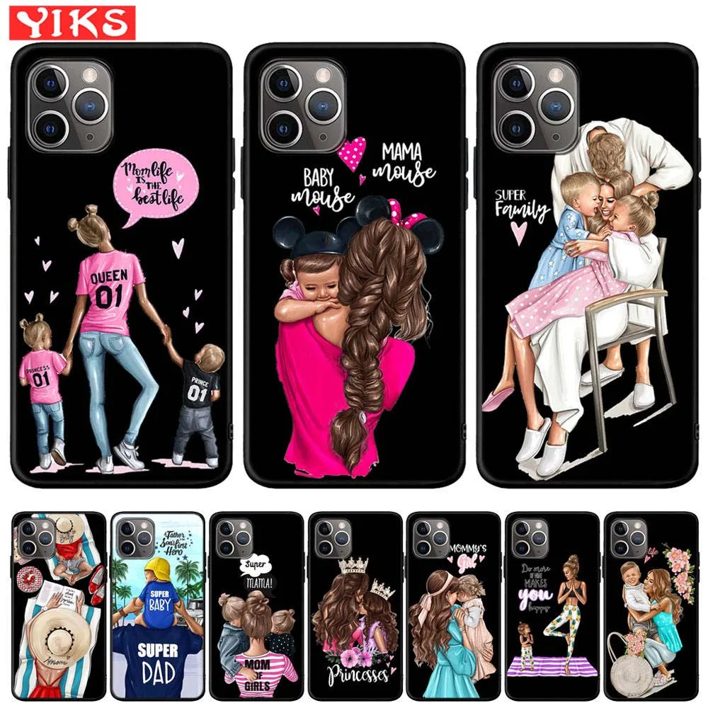 Модный семейный чехол для телефона с надписью Super Mom & Dad Boy Girl iPhone X XR XS 11 Pro Max 8 7 6 6S Plus